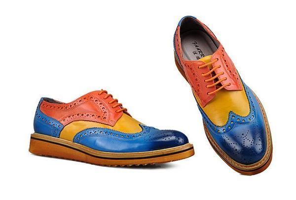 3 Tones Men Brogue Shoes With Wing Tip Details