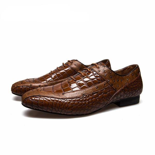 Croco And Ostrich Combination Patchwork Men Faux Leather Oxford Shoes