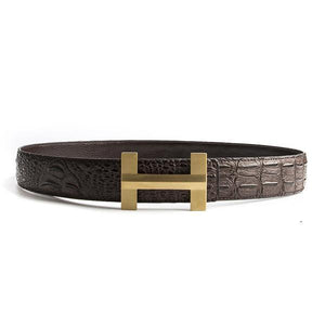 Crocodile Pattern Men Belts With Solid Brass H Buckle