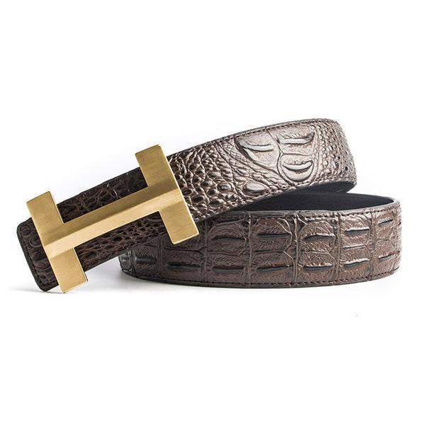 Crocodile Pattern Men Belts With Solid Brass H Buckle