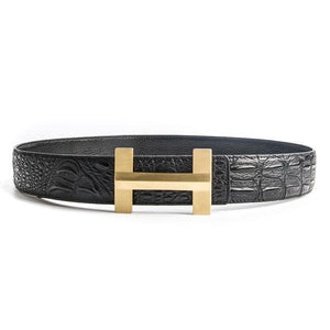 Crocodile Pattern Men Belts With Solid Brass H Buckle