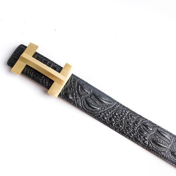 Crocodile Pattern Men Belts With Solid Brass H Buckle