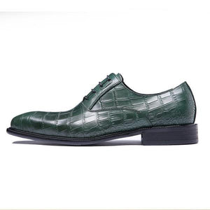 Exotic Green Croco Pattern Men Lace Up Oxford Shoes