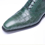 Exotic Green Croco Pattern Men Lace Up Oxford Shoes