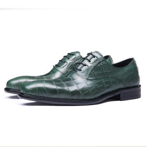 Exotic Green Croco Pattern Men Lace Up Oxford Shoes