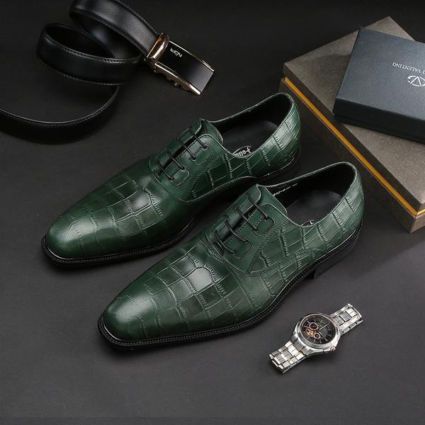 Exotic Green Croco Pattern Men Lace Up Oxford Shoes