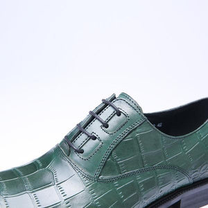 Exotic Green Croco Pattern Men Lace Up Oxford Shoes