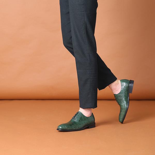 Exotic Green Croco Pattern Men Lace Up Oxford Shoes