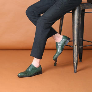 Exotic Green Croco Pattern Men Lace Up Oxford Shoes