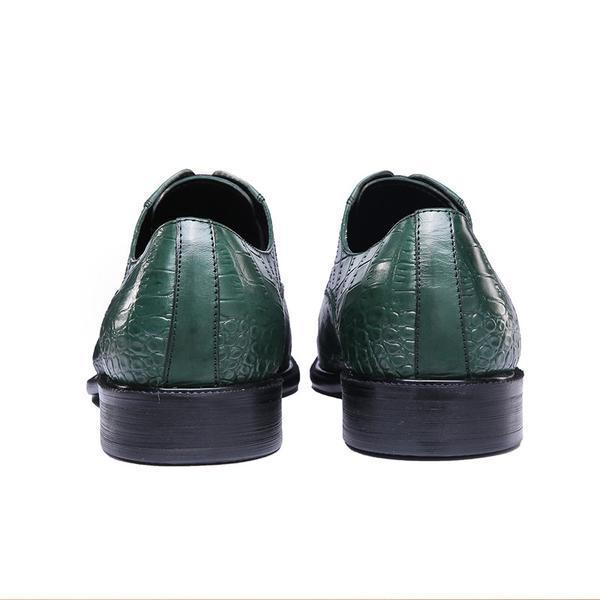 Exotic Green Croco Pattern Men Lace Up Oxford Shoes