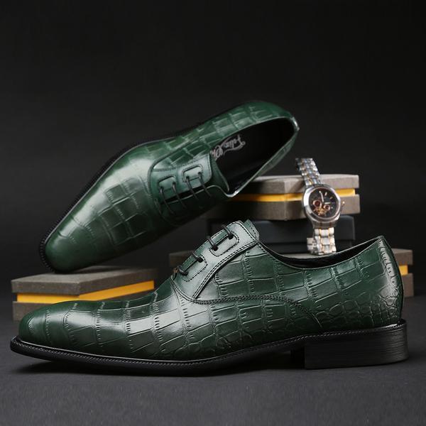 Exotic Green Croco Pattern Men Lace Up Oxford Shoes