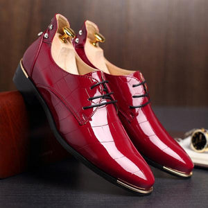 Glossy Leather Croco Embossed Men Brogues Dress Shoes