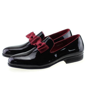 Glossy Pointed Toe With Bow Tie Detail Men Loafer Slip On Shoes