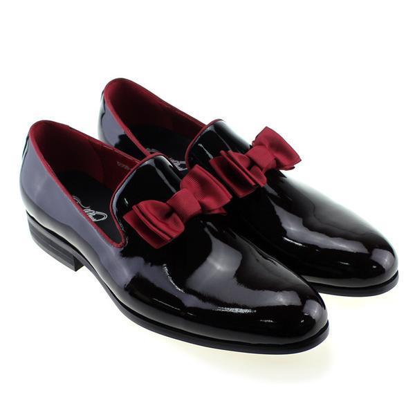 Glossy Pointed Toe With Bow Tie Detail Men Loafer Slip On Shoes