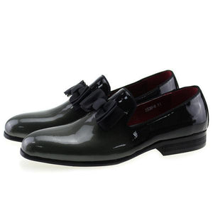 Glossy Pointed Toe With Bow Tie Detail Men Loafer Slip On Shoes