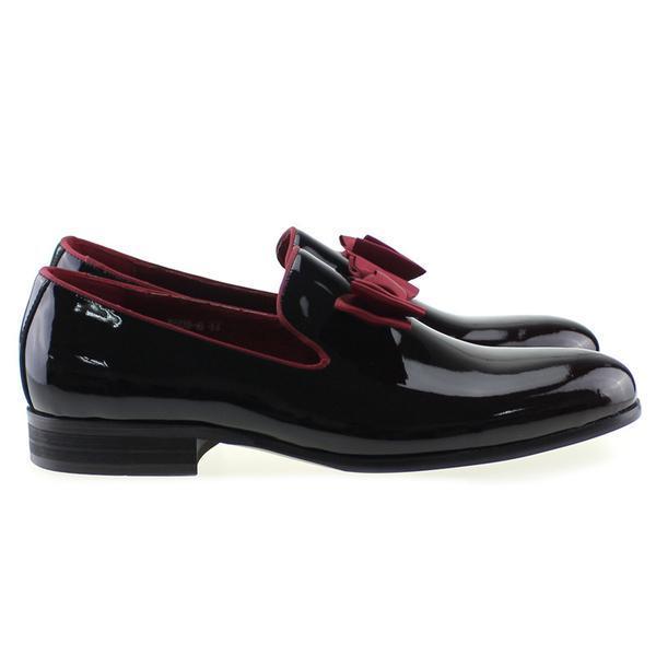 Glossy Pointed Toe With Bow Tie Detail Men Loafer Slip On Shoes