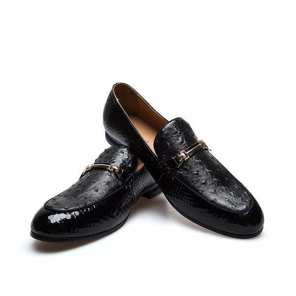 Lizard Ostrich Pattern Mixed Men Loafer Shoes
