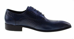 Men Blue Oxford Shoes On Woven Leather Patched Style