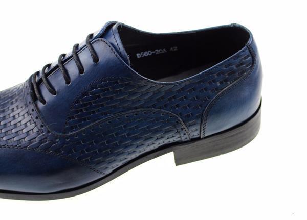 Men Blue Oxford Shoes On Woven Leather Patched Style