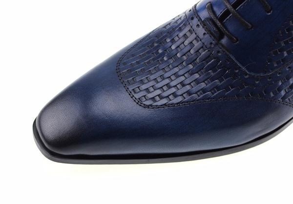 Men Blue Oxford Shoes On Woven Leather Patched Style