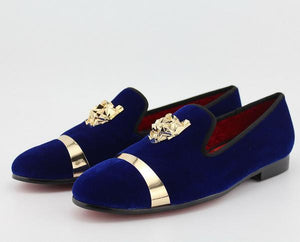 Men Loafers With Gold Buckle And Tiger Pin Details