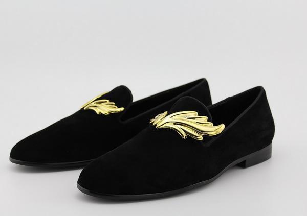 Metal Flame Buckle Black Suede Loafers Men Slip-on Shoes