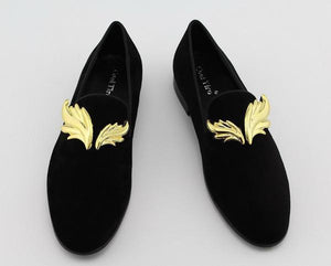 Metal Flame Buckle Black Suede Loafers Men Slip-on Shoes