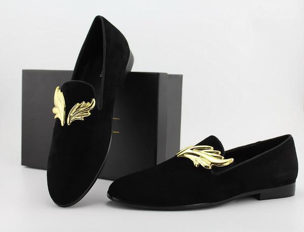 Metal Flame Buckle Black Suede Loafers Men Slip-on Shoes