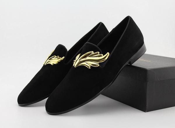 Metal Flame Buckle Black Suede Loafers Men Slip-on Shoes