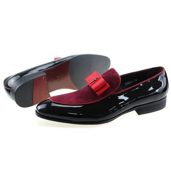 Patent Leather And Nubuck Leather Patchwork With Bow Tie Men Dress Shoes