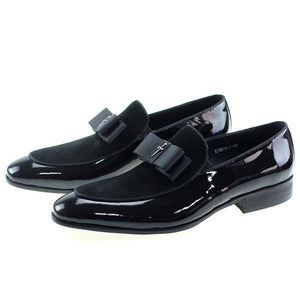 Patent Leather And Nubuck Leather Patchwork With Bow Tie Men Dress Shoes