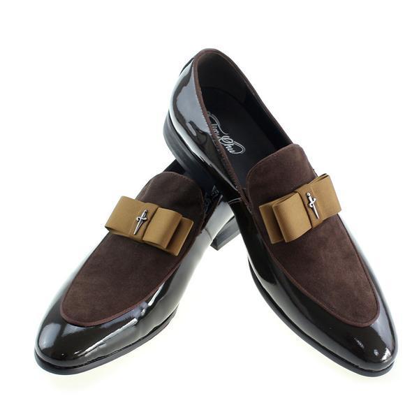 Patent Leather And Nubuck Leather Patchwork With Bow Tie Men Dress Shoes