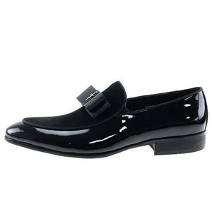 Patent Leather And Nubuck Leather Patchwork With Bow Tie Men Dress Shoes