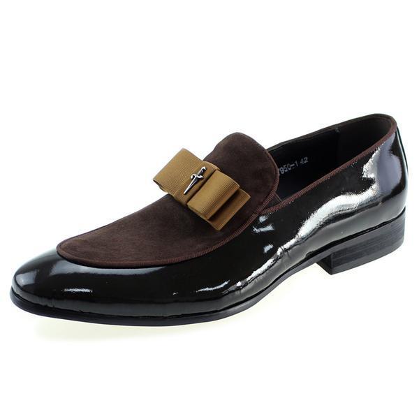 Patent Leather And Nubuck Leather Patchwork With Bow Tie Men Dress Shoes