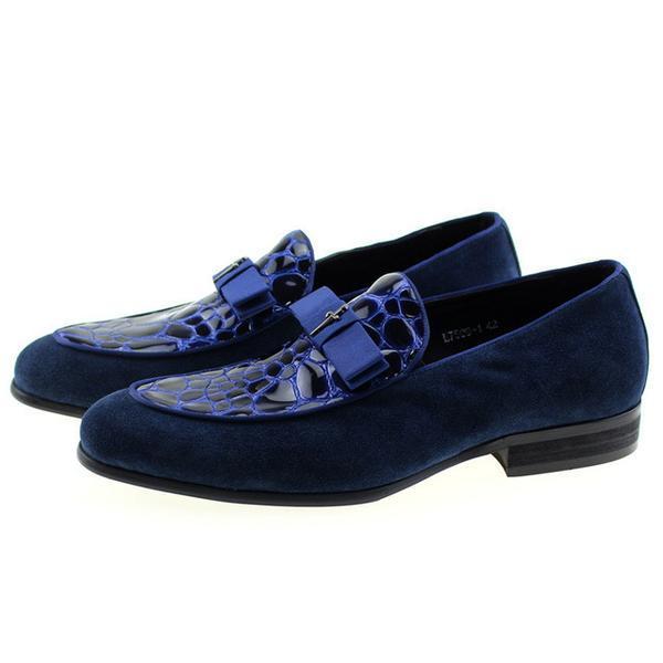 Patent Leather And Suede Leather Patchwork With Bow Tie Men Loafer Shoes For Wedding