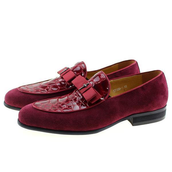 Patent Leather And Suede Leather Patchwork With Bow Tie Men Loafer Shoes For Wedding