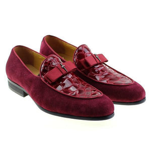 Patent Leather And Suede Leather Patchwork With Bow Tie Men Loafer Shoes For Wedding