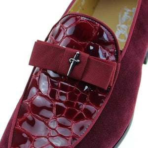 Patent Leather And Suede Leather Patchwork With Bow Tie Men Loafer Shoes For Wedding