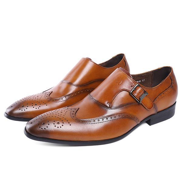 Perforated Wingtip Detail Brogue Men Monk Strap Dress Shoes