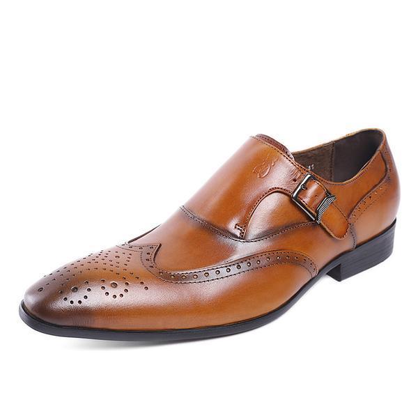 Perforated Wingtip Detail Brogue Men Monk Strap Dress Shoes