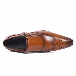 Perforated Wingtip Detail Brogue Men Monk Strap Dress Shoes