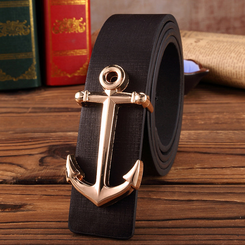 Anchor Buckle Men Faux Leather Belt