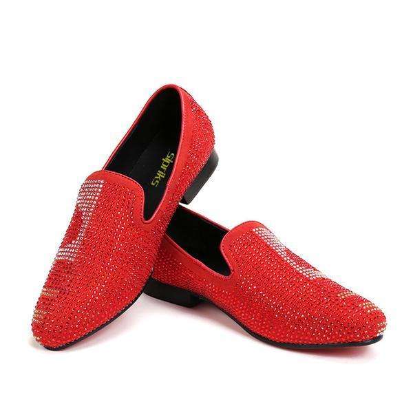 Red Bottom Rhinestones Men Loafers Slip On Shoes