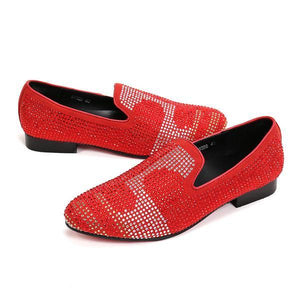 Red Bottom Rhinestones Men Loafers Slip On Shoes