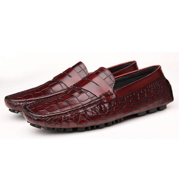 Simple And Elegant Croco Men Flat Loafers Driving Shoes