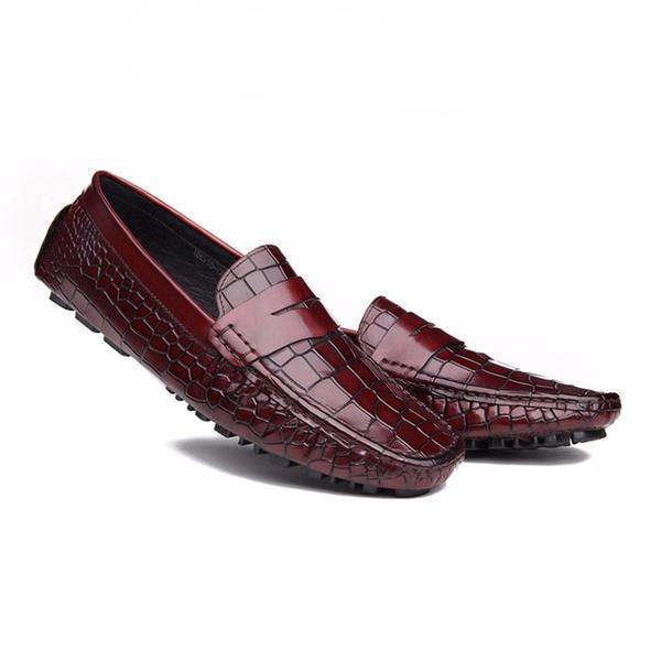 Simple And Elegant Croco Men Flat Loafers Driving Shoes