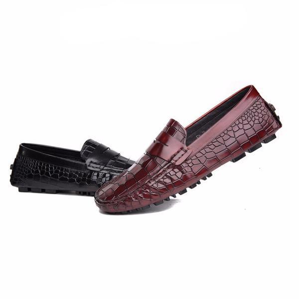 Simple And Elegant Croco Men Flat Loafers Driving Shoes