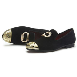 Velvet Shoes With Metal Toe And Embroidery Men's Flats Shoes